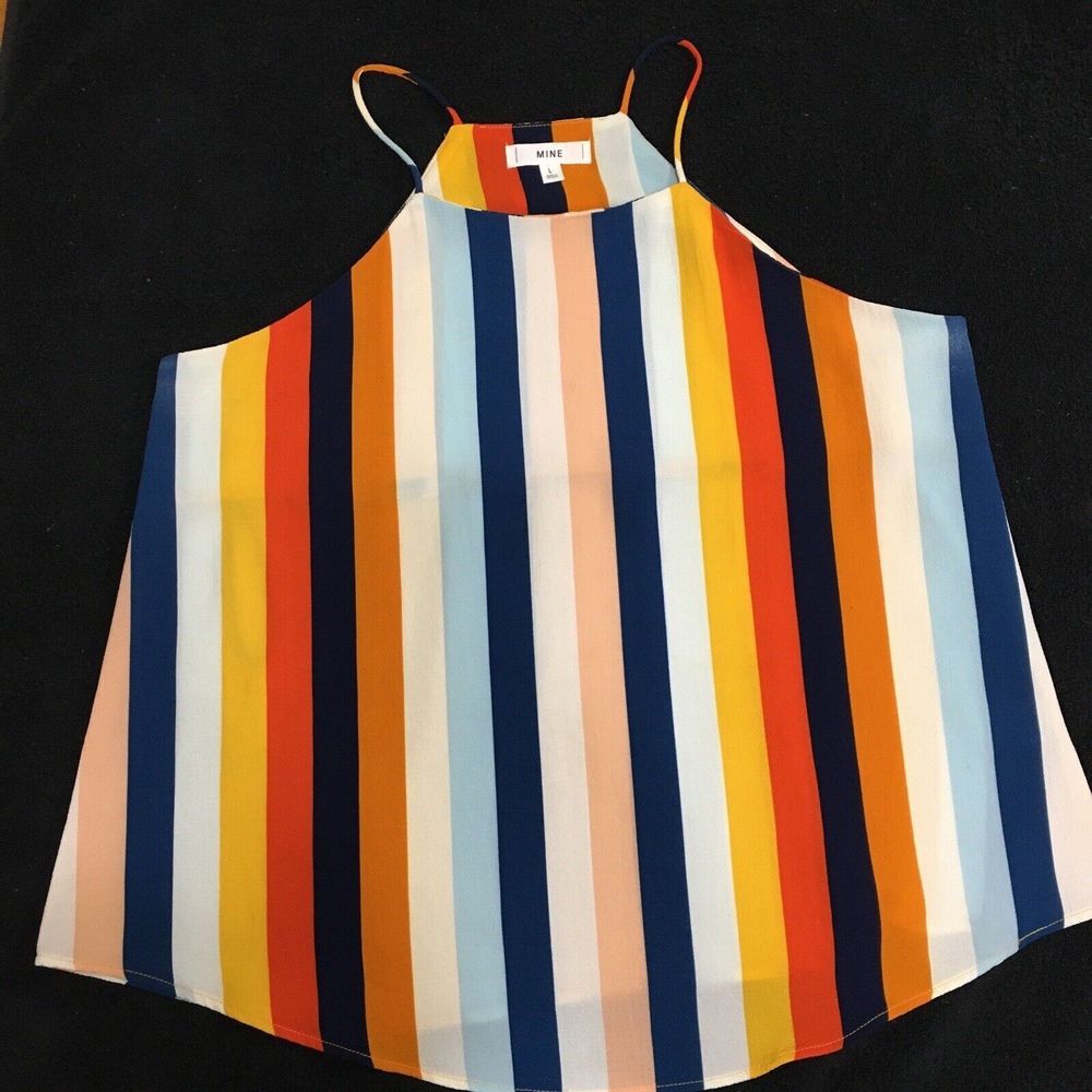Summer Rainbow Striped Halter Cami Top L Multicolored Tank Boho Beach Festival